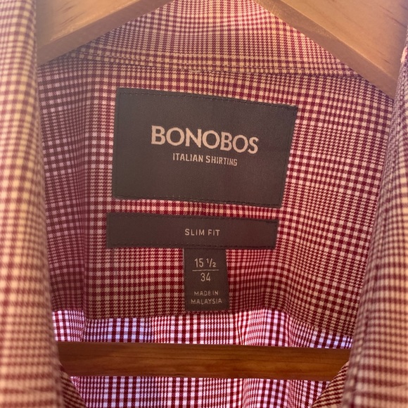Men’s Red check Bonobos slim fit 15 1/2 /34, 100% Cotton - Picture 2 of 5